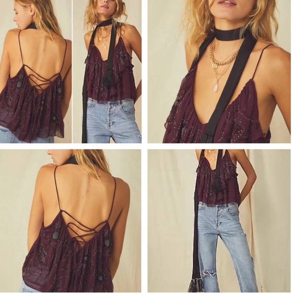 Free People Elsa Embellished Tank Top Femme and flouncy, this sweet sequin-embel - Picture 1 of 4